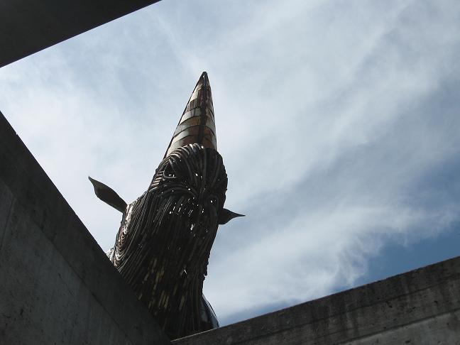 Rhinoceros from below traffic circle