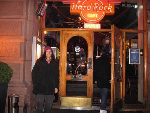 Cindy in front  of Hard Rock Cafe
